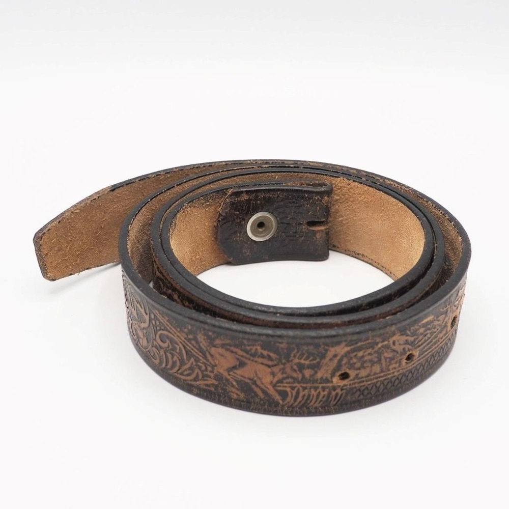 Brown Genuine Hand Tooled Woven Leather Belt Outdoors Deer